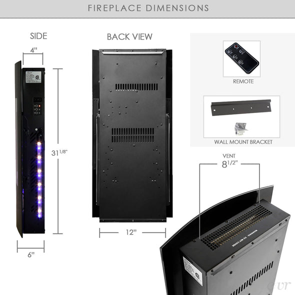 Clevr 32" Vertical Adjustable Wall Mounted Electric Fireplace Heater with Backlight, 750-1500W (CL_CRS501932) - Alt Image 3