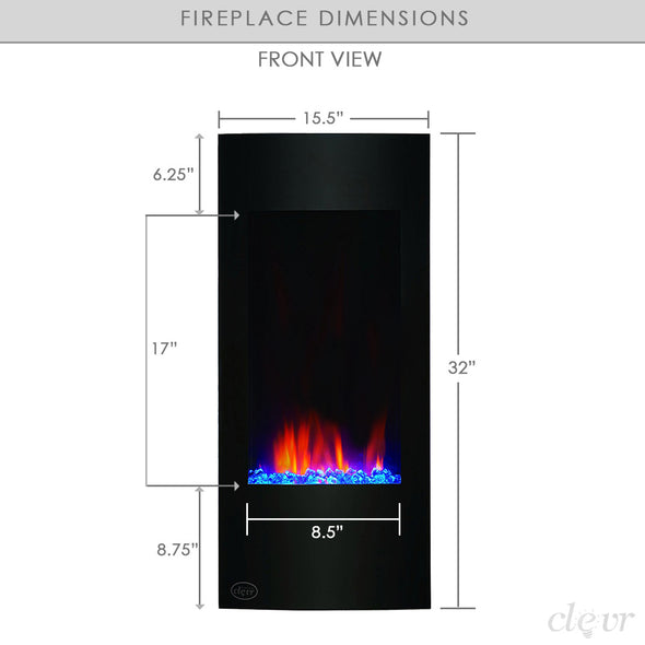 Clevr 32" Vertical Adjustable Wall Mounted Electric Fireplace Heater with Backlight, 750-1500W (CL_CRS501932) - Alt Image 4