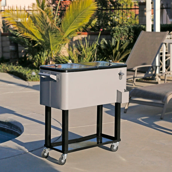 Home Aesthetics Grey 80 Qt Quart Rolling Cooler Ice Chest Beverage Bar for Patio Outdoor Party (CL_HOM502901) - Alt Image 4