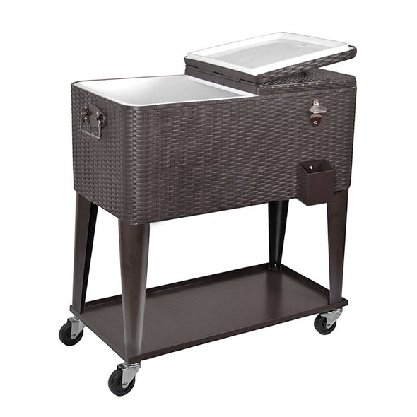 Home Aesthetics 80 Quart Qt Rolling Cooler Ice Chest  Beverage Cart, Dark Brown Wicker Faux Rattan Ice Tub Trolley (CL_HOM502902) - Alt Image 1
