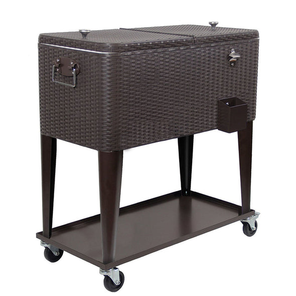 Home Aesthetics 80 Quart Qt Rolling Cooler Ice Chest  Beverage Cart, Dark Brown Wicker Faux Rattan Ice Tub Trolley (CL_HOM502902) - Alt Image 7