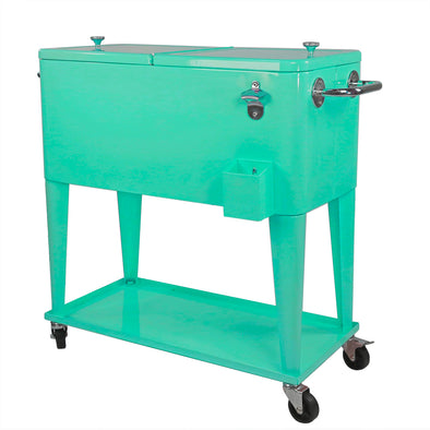 Home Aesthetics Retro 80 Quart Rolling Cooler Cart Ice Chest Patio Outdoor Portable, Seafoam (CL_HOM502905) - Main Image