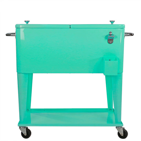 Home Aesthetics Retro 80 Quart Rolling Cooler Cart Ice Chest Patio Outdoor Portable, Seafoam (CL_HOM502905) - Alt Image 2