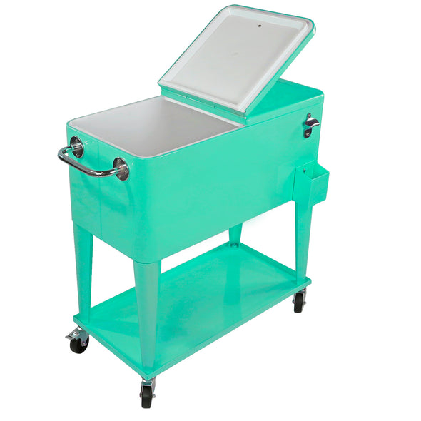 Home Aesthetics Retro 80 Quart Rolling Cooler Cart Ice Chest Patio Outdoor Portable, Seafoam (CL_HOM502905) - Alt Image 3