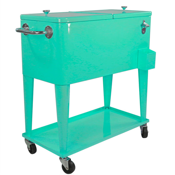 Home Aesthetics Retro 80 Quart Rolling Cooler Cart Ice Chest Patio Outdoor Portable, Seafoam (CL_HOM502905) - Alt Image 6