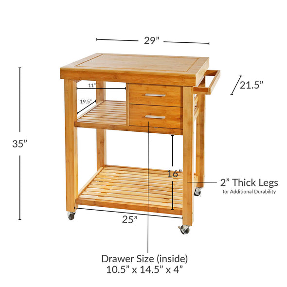 Home Aesthetics Rolling Bamboo Trolley Island Cart with Towel Rack (CL_HOM503307) - Alt Image 3