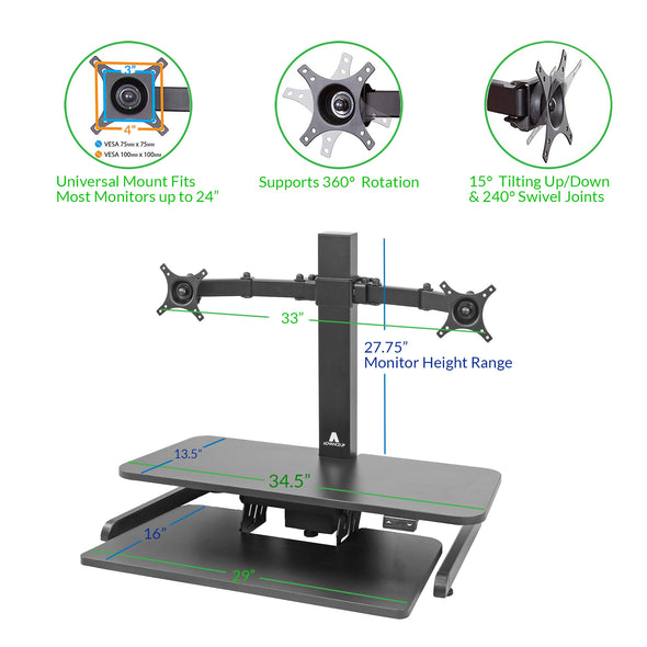 AdvanceUp Electric Automatic Standing Desk Converter Riser with Dual Monitor Mount, Black (CL_ADV503605) - Alt Image 3