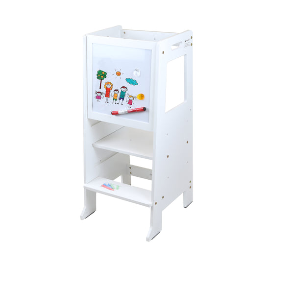 Clevr Height Adjustable Kids Kitchen Step Stool with Magnetic Activity Board (White) (CL_CRS504103) - Main Image