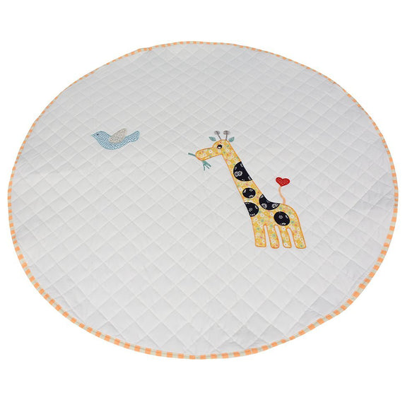 LoveTree Round White Kids Canvas Cushion Anti skid Door Mat Carpet Rug, Giraffe (CL_CRS600991) - Main Image