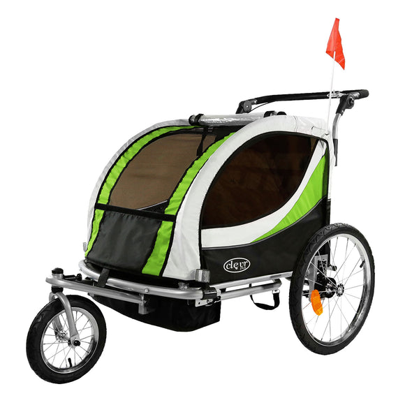 ClevrPlus Clevr Deluxe 3-in-1 Double Seat Bike Trailer Stroller Jogger for Child Kids, Green (CL_CLP802607) - Alt Image 1