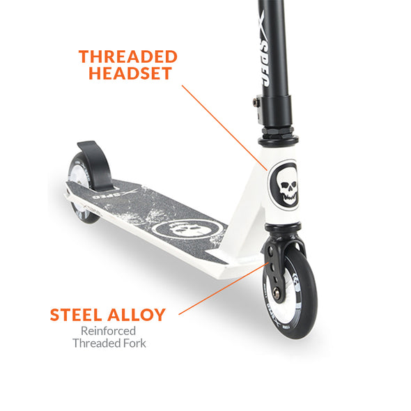 Xspec Pro Stunt Kick Scooter with Strong Aluminum Deck, White & Black with Skulls (CL_CRS803911) - Alt Image 3