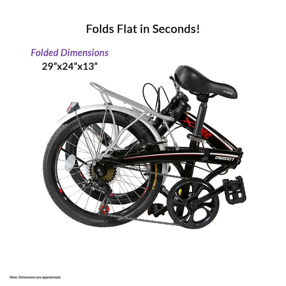 Xspec 20" 7 Speed Folding Compact City Commuter Bike, Black (CL_CRS804601) - Alt Image 2