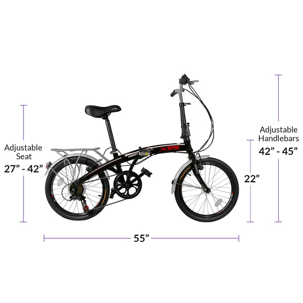 Xspec 20" 7 Speed Folding Compact City Commuter Bike, Black (CL_CRS804601) - Alt Image 3