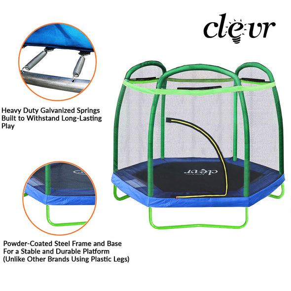 Clevr 7 Ft. Trampoline Bounce Jump Safety Enclosure Net W/ Spring Pad Round (CL_CRS805404) - Alt Image 2