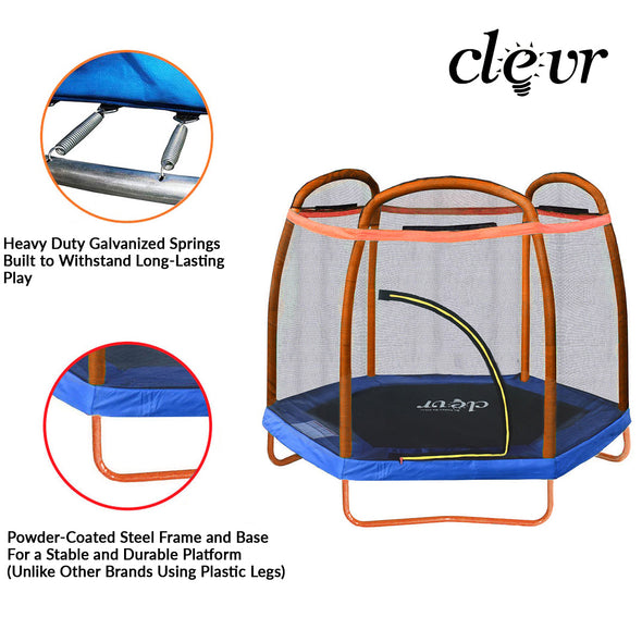 Clevr 7 Ft. Trampoline Bounce Jump Safety Enclosure Net W/ Spring Pad Orange (CL_CRS805406) - Alt Image 1