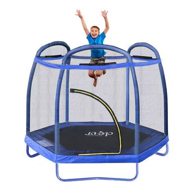 Clevr 7 Ft. Trampoline Bounce Jump Safety Enclosure Net W/ Spring Pad Blue (CL_CRS805407) - Main Image