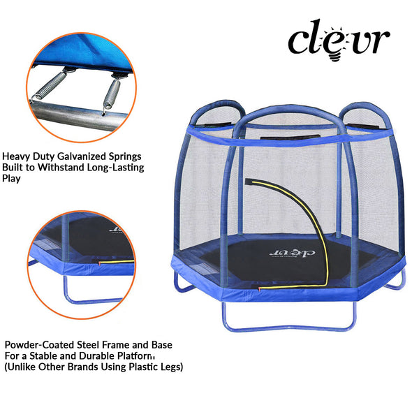 Clevr 7 Ft. Trampoline Bounce Jump Safety Enclosure Net W/ Spring Pad Blue (CL_CRS805407) - Alt Image 2