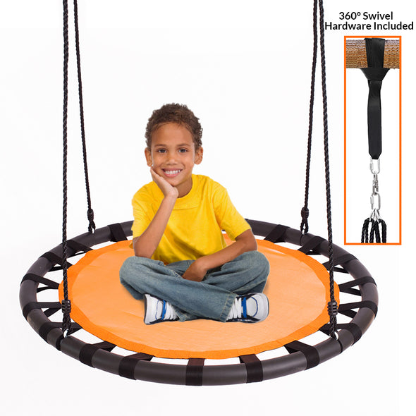 Clevr 40" Tree Net Web Saucer Round Teslin Swing, Adjustable 71" Height Rope,  Orange & Black (CL_CRS805809) - Alt Image 1