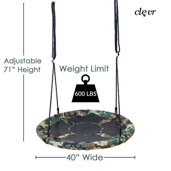 Clevr 40" Outdoor Saucer Kids Tree Tire Swing, Camo (CL_CRS805813) - Alt Image 1