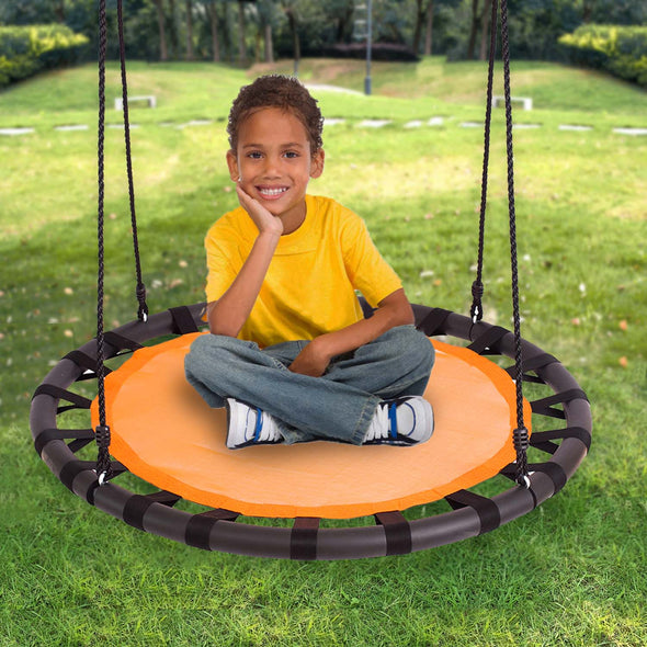 Clevr 40" Tree Net Web Saucer Round Teslin Swing, Adjustable 71" Height Rope,  Orange & Black (CL_CRS805809) - Alt Image 9