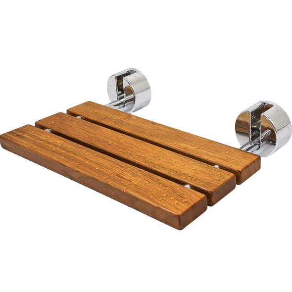 Home Aesthetics 20" Teak Wood Folding Wall Mounted Shower Seat Bench Modern Clear Coated Medical (CL_HOM501102) - Alt Image 1