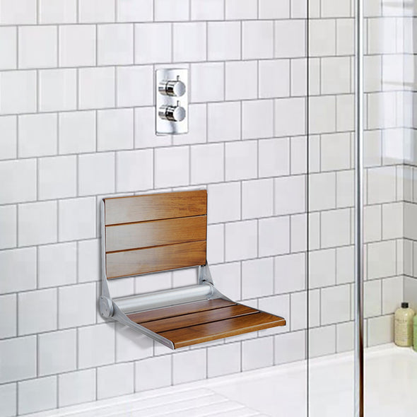 Home Aesthetics 18" Wall Mounted Serena Folding Bath Shower Bench Seat w/ Back Rest (CL_HOM501104) - Alt Image 1