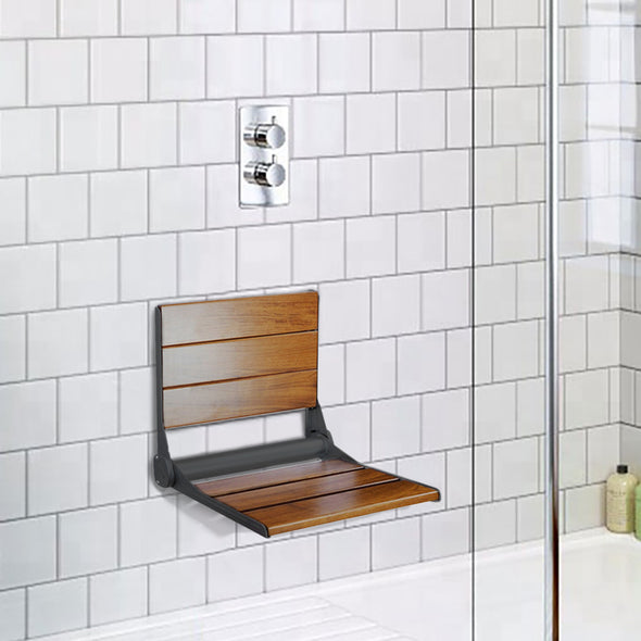 Home Aesthetics 18" Wall Mounted Serena Folding Bath Shower Bench Seat w/ Back Rest (CL_HOM501108) - Alt Image 1