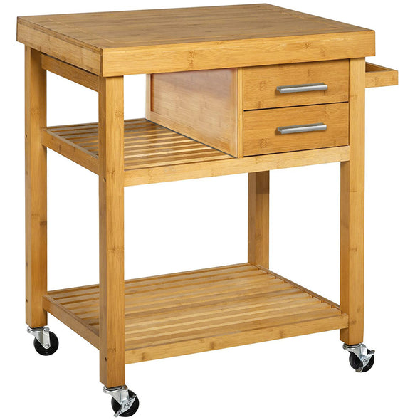 Home Aesthetics Rolling Bamboo Trolley Island Cart with Towel Rack (CL_HOM503307) - Alt Image 1