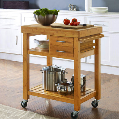 Home Aesthetics Rolling Bamboo Trolley Island Cart with Towel Rack (CL_HOM503307) - Main Image
