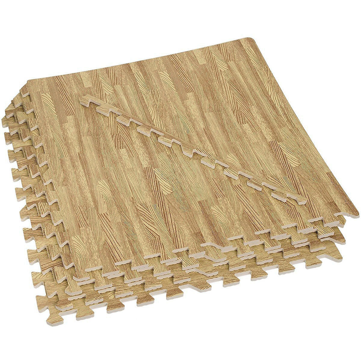 Light Oak Wood Grain Interlocking EVA Foam Floor Mats (100 Sq. Ft