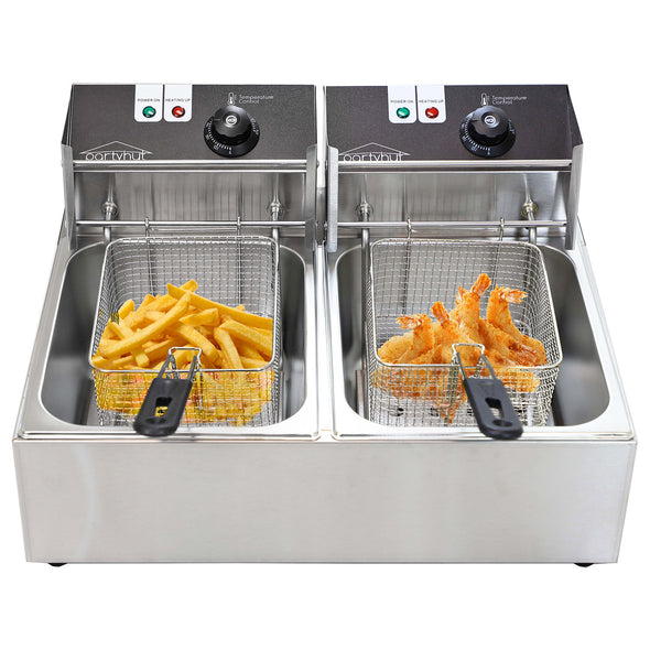 PartyHut Commercial Deep Fryer 110v Two 12 Liter Basins Capacity Dual Tank Design (CL_PTH201703) - Alt Image 1