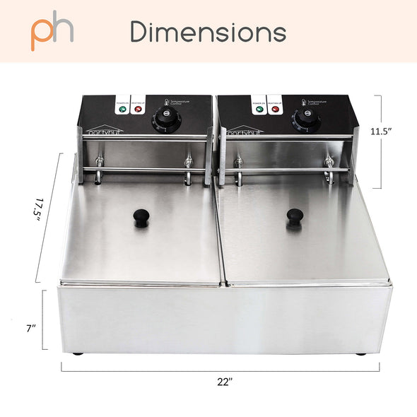 PartyHut Commercial Deep Fryer 110v Two 12 Liter Basins Capacity Dual Tank Design (CL_PTH201703) - Alt Image 4