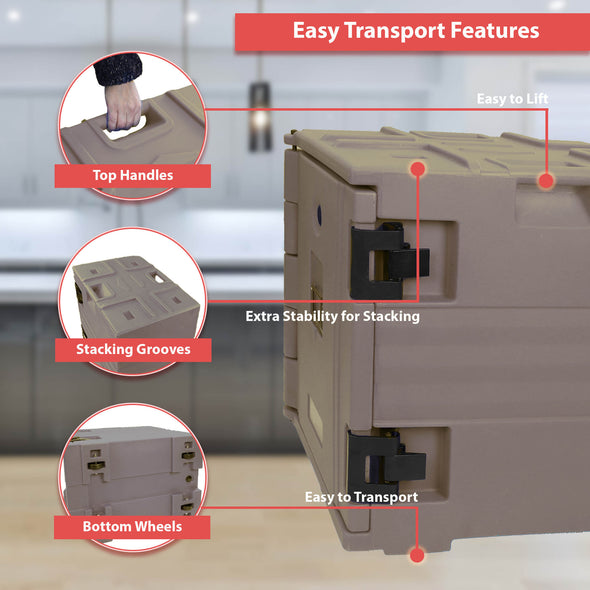 PartyHut 82 QT Insulated Food Pan Carrier Front Loading Food Warmer with Wheels, Brown (CL_PTH504501) - Alt Image 3