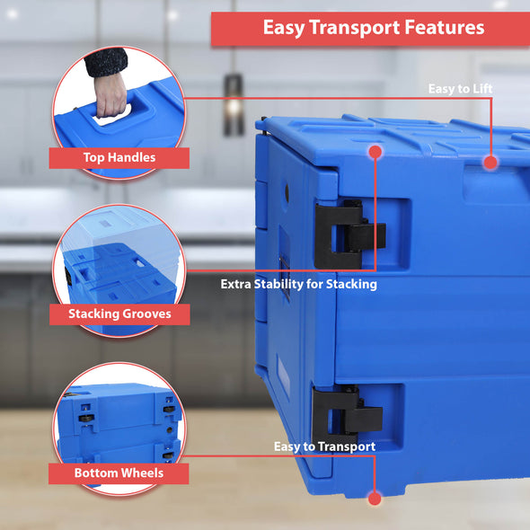 PartyHut 82 QT Insulated Food Pan Carrier Front Loading Food Warmer with Wheels, Blue (CL_PTH504502) - Alt Image 3