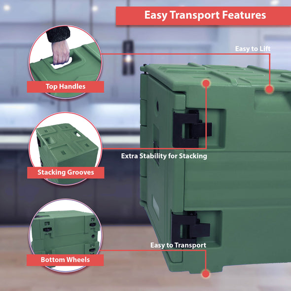 PartyHut 82 QT Insulated Food Pan Carrier Front Loading Food Warmer with Wheels, Green (CL_PTH504503) - Alt Image 3