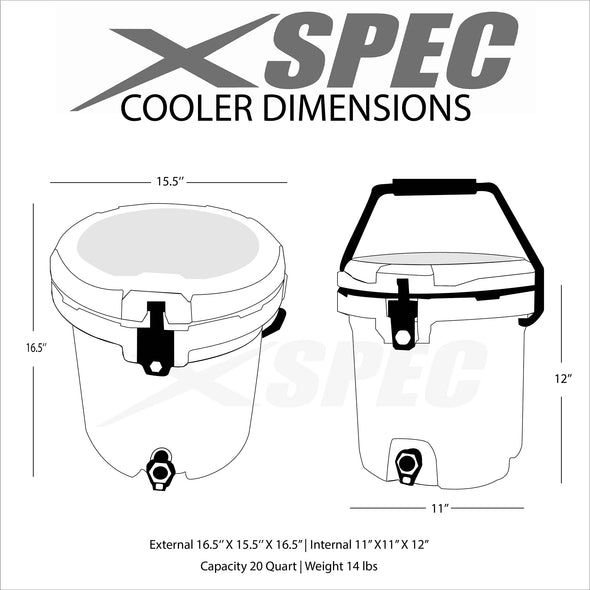 Xspec 5 Gallon Rotomolded Beverage Cooler Dispenser Outdoor Ice Bucket, Cool Grey (CL_XSP503822) - Alt Image 2