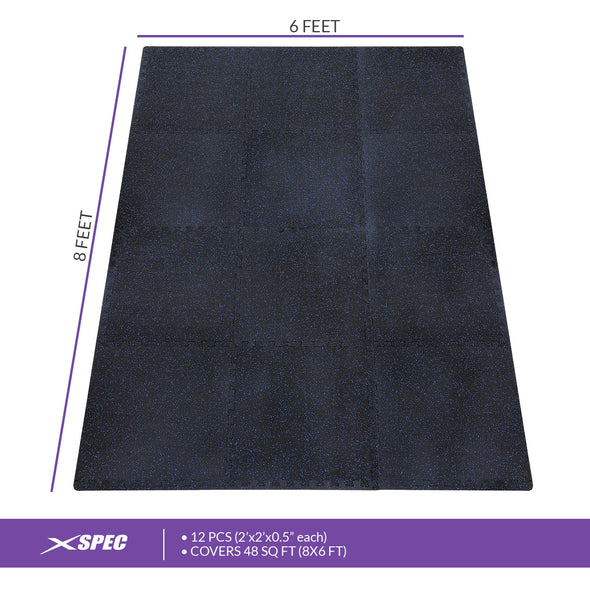 Xspec 1/2" thick Rubber Top EVA Foam Gym Mats 12pcs 48 Sq Ft Durable Grip, Blue Black (CL_XSP804932) - Alt Image 5