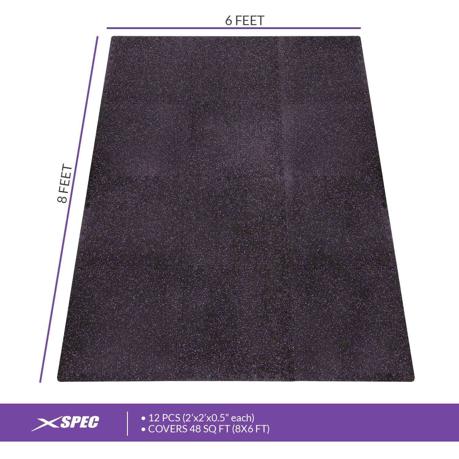 Xspec 1/2 Thick 48 Sq ft Rubber Top Eva Foam Gym Mats 12 Pcs, Purple Black